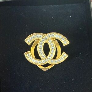Chanel Gold Crystal vintage Logo Brooch, 24k plated